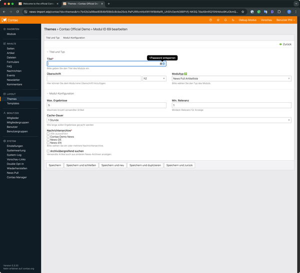 Frontend-Modul der Extension
