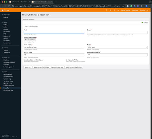 Backend-Modul der NewsPull-extension